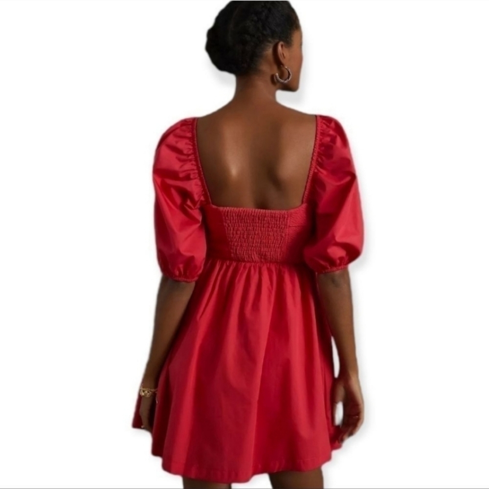 Anthropologie Maeve Puff-Sleeved Sweetheart Mini Dress Red Size Medium - Picture 3 of 10